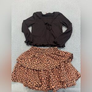 Tahari Black Top and Leopard Skirt Set